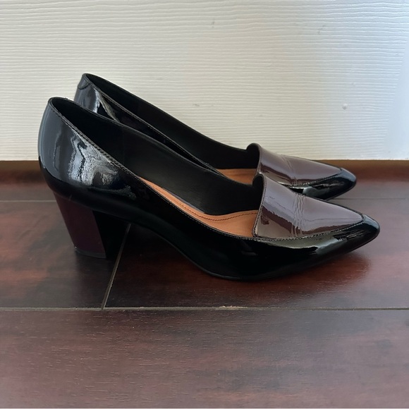 Size 8 Capelli Rossi Patent Leather Black and Burgundy Thick Chunky Heel Pump - Picture 4 of 10